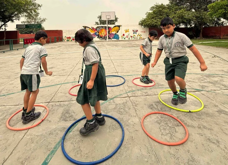 Students of Delhi World Public School enjoyed a fun sports activity with cones and hula hoops