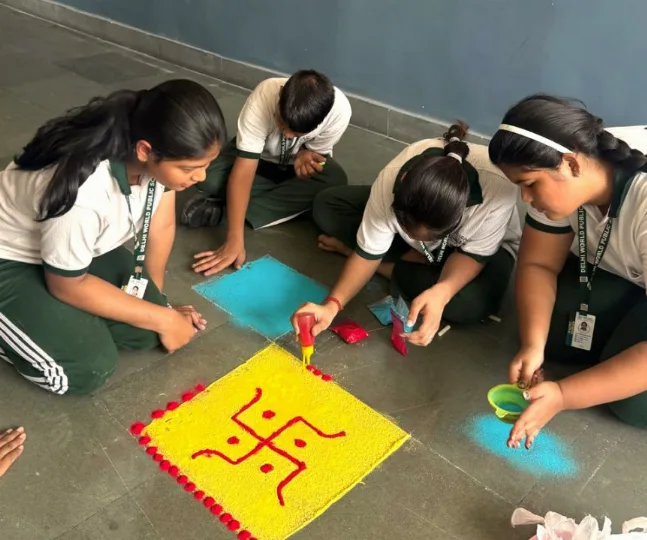 The DWPS’s Diwali celebration was a vibrant event with students and staff decorating the campus with rangolis, diyas, and lanterns